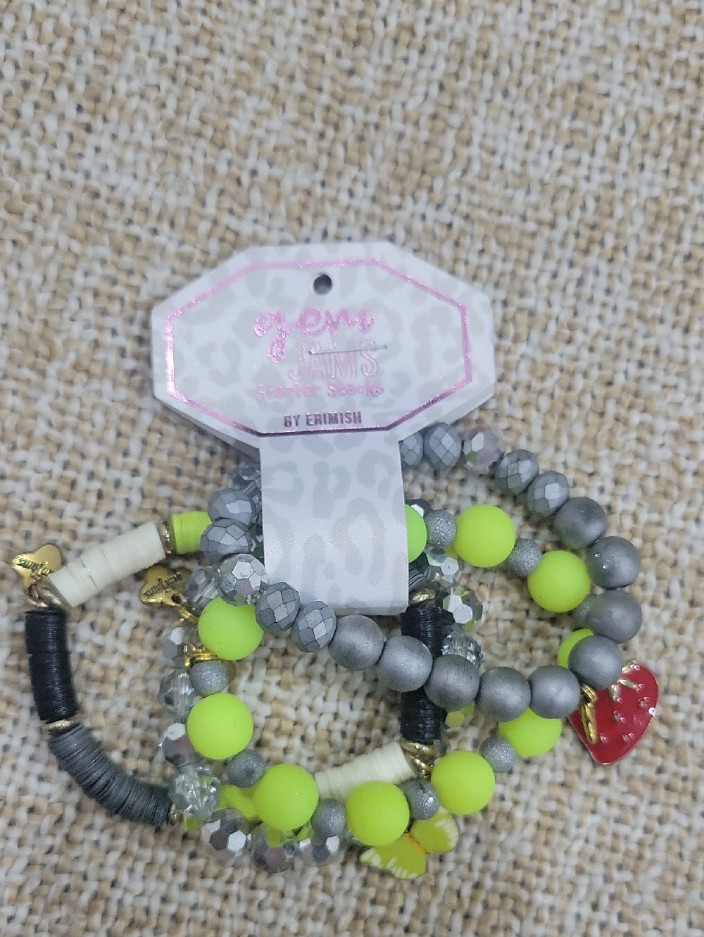 Erimish gem JAMS Neon Yellow & Gray Mixed Bead Bracelet Stack